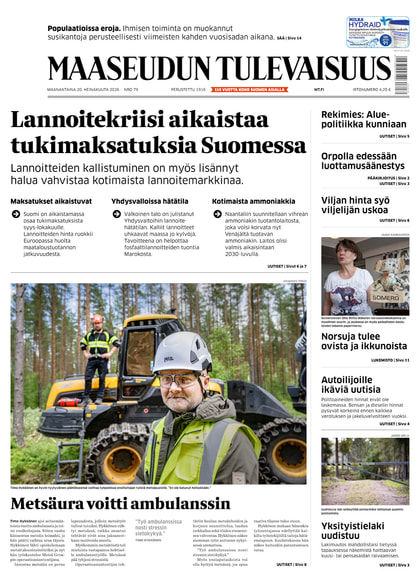 Kansikuva näköislehdelle Maaseudun Tulevaisuus