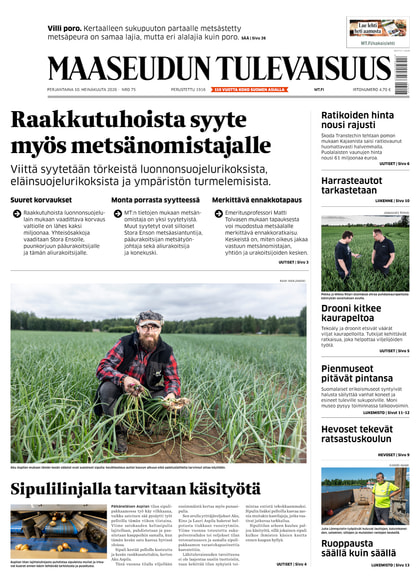Kansikuva näköislehdelle Maaseudun Tulevaisuus