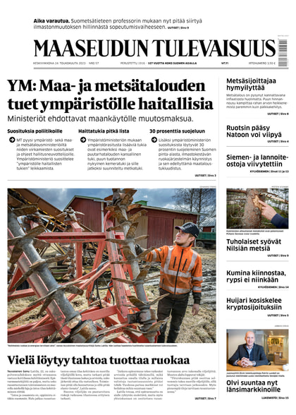 Kansikuva näköislehdelle Maaseudun Tulevaisuus