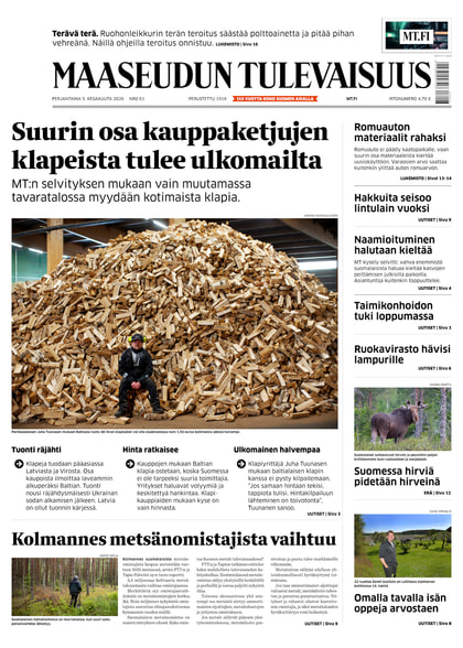 Kansikuva näköislehdelle Maaseudun Tulevaisuus