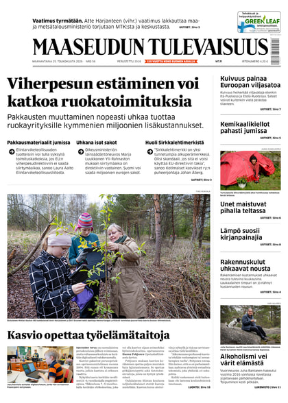 Kansikuva näköislehdelle Maaseudun Tulevaisuus