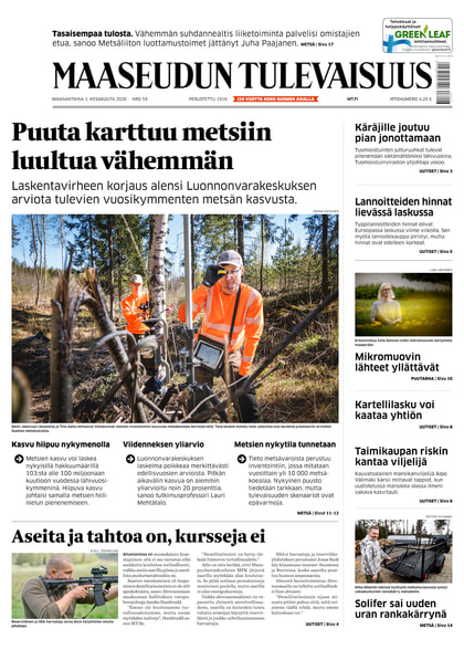 Kansikuva näköislehdelle Maaseudun Tulevaisuus