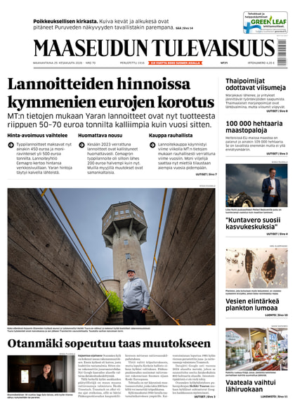 Kansikuva näköislehdelle Maaseudun Tulevaisuus